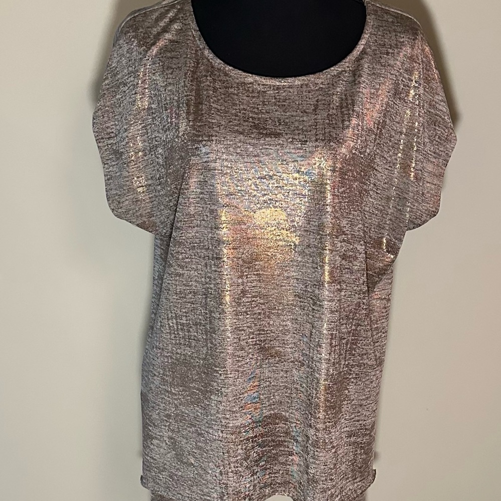 Dantelle Foil Print Step Hem Top - Coffee Gold